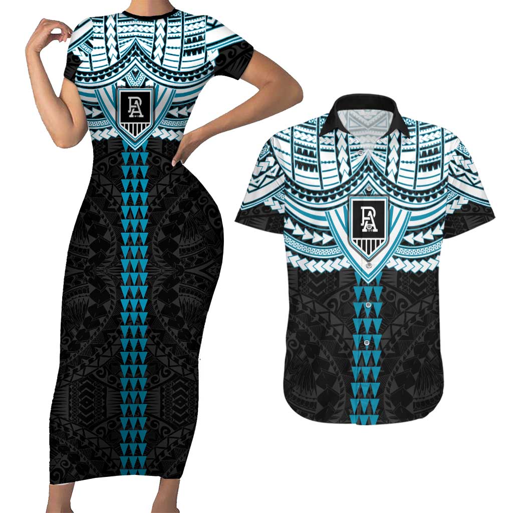 Personalized Port Adelaide Power Couples Matching Short Sleeve Bodycon Dress and Hawaiian Shirt Polynesian Tribal Pattern Heritage Football