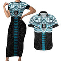 Personalized Port Adelaide Power Couples Matching Short Sleeve Bodycon Dress and Hawaiian Shirt Polynesian Tribal Pattern Heritage Football
