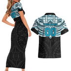 Personalized Port Adelaide Power Couples Matching Short Sleeve Bodycon Dress and Hawaiian Shirt Polynesian Tribal Pattern Heritage Football