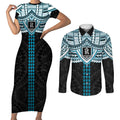 Personalized Port Adelaide Power Couples Matching Short Sleeve Bodycon Dress and Long Sleeve Button Shirt Polynesian Tribal Pattern Heritage Football