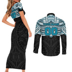 Personalized Port Adelaide Power Couples Matching Short Sleeve Bodycon Dress and Long Sleeve Button Shirt Polynesian Tribal Pattern Heritage Football