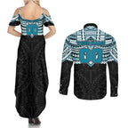 Personalized Port Adelaide Power Couples Matching Summer Maxi Dress and Long Sleeve Button Shirt Polynesian Tribal Pattern Heritage Football