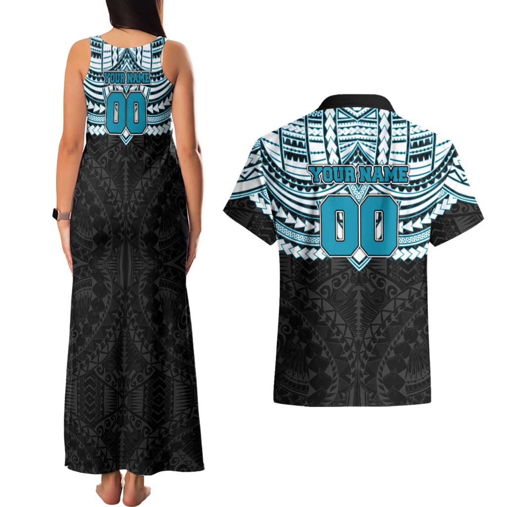 Personalized Port Adelaide Power Couples Matching Tank Maxi Dress and Hawaiian Shirt Polynesian Tribal Pattern Heritage Football