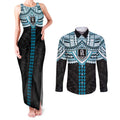Personalized Port Adelaide Power Couples Matching Tank Maxi Dress and Long Sleeve Button Shirt Polynesian Tribal Pattern Heritage Football