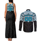 Personalized Port Adelaide Power Couples Matching Tank Maxi Dress and Long Sleeve Button Shirt Polynesian Tribal Pattern Heritage Football