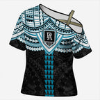 Personalized Port Adelaide Power Cross Shoulder Shirt Polynesian Tribal Pattern Heritage Football