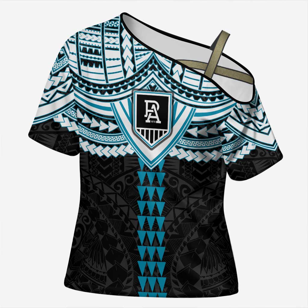 Personalized Port Adelaide Power Cross Shoulder Shirt Polynesian Tribal Pattern Heritage Football