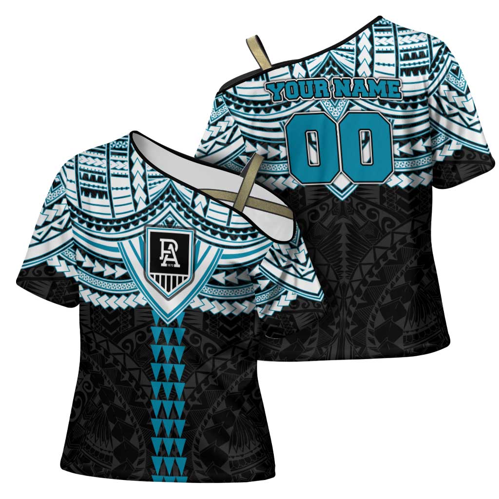 Personalized Port Adelaide Power Cross Shoulder Shirt Polynesian Tribal Pattern Heritage Football
