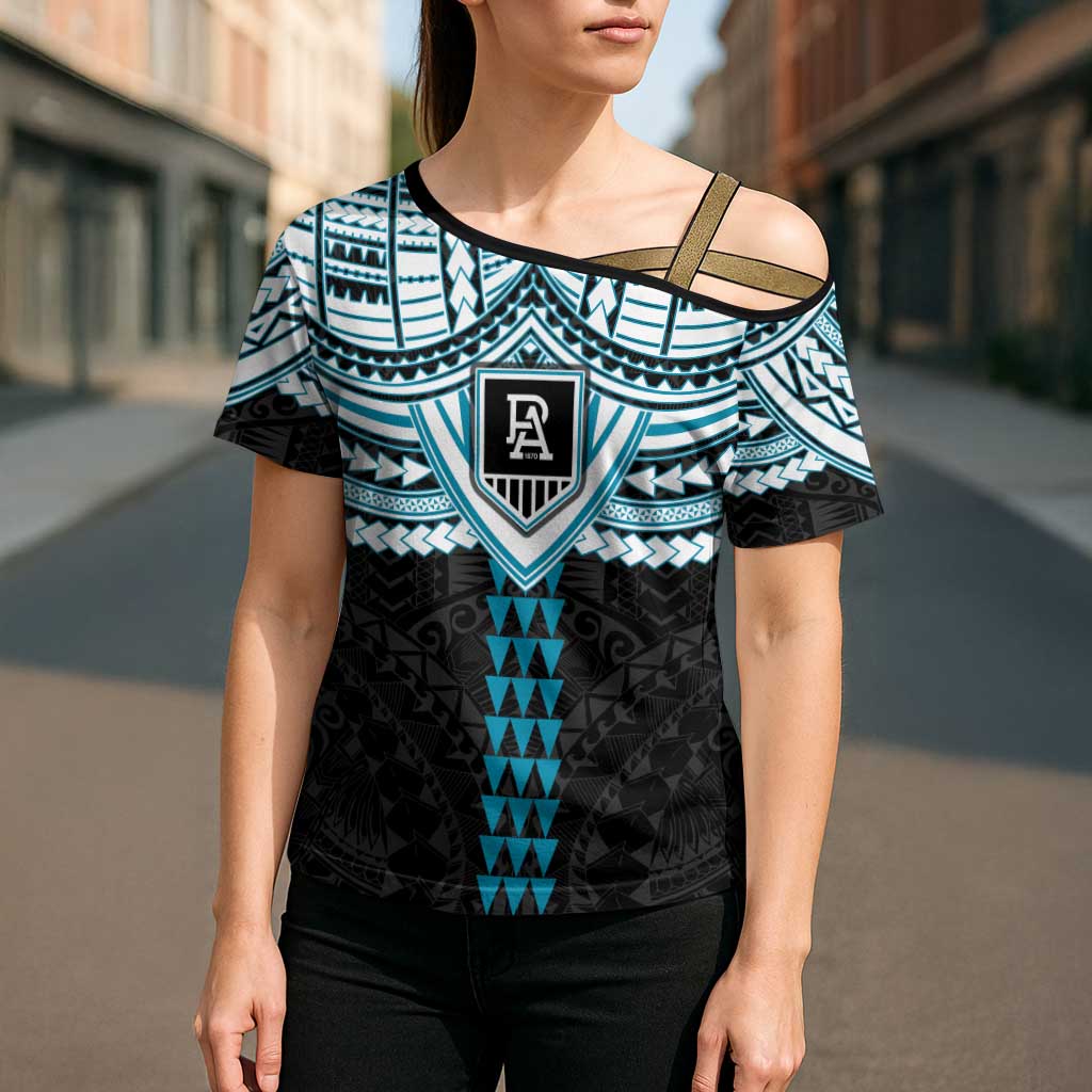 Personalized Port Adelaide Power Cross Shoulder Shirt Polynesian Tribal Pattern Heritage Football
