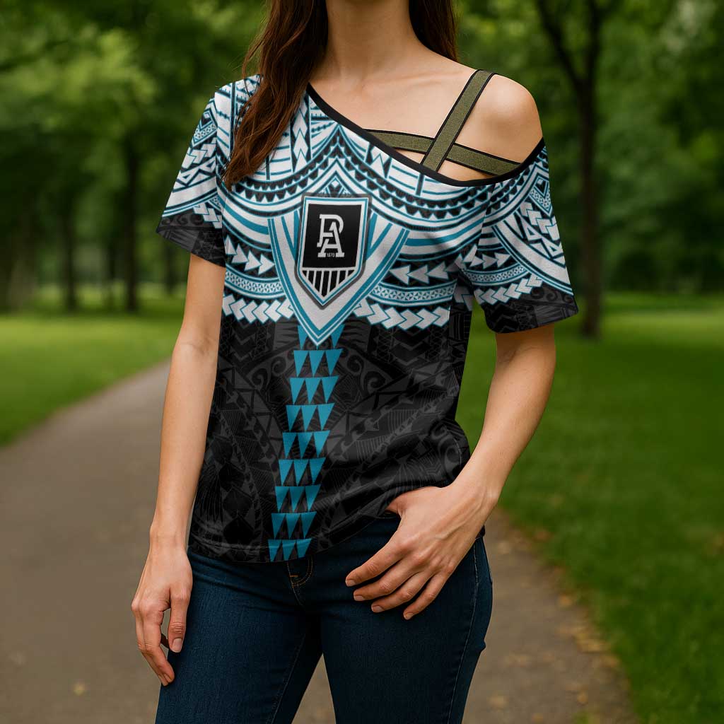 Personalized Port Adelaide Power Cross Shoulder Shirt Polynesian Tribal Pattern Heritage Football