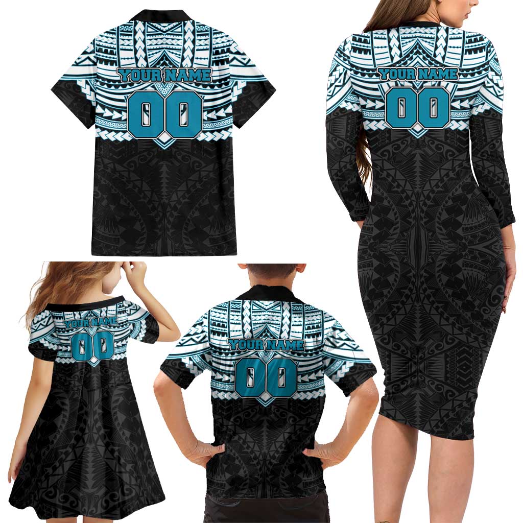 Personalized Port Adelaide Power Family Matching Long Sleeve Bodycon Dress and Hawaiian Shirt Polynesian Tribal Pattern Heritage Football