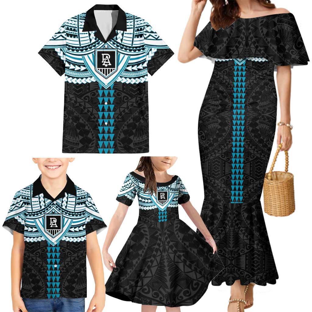 Personalized Port Adelaide Power Family Matching Mermaid Dress and Hawaiian Shirt Polynesian Tribal Pattern Heritage Football