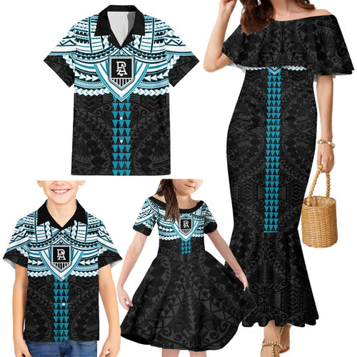 Personalized Port Adelaide Power Family Matching Mermaid Dress and Hawaiian Shirt Polynesian Tribal Pattern Heritage Football