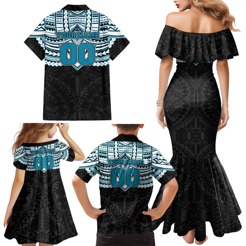 Personalized Port Adelaide Power Family Matching Mermaid Dress and Hawaiian Shirt Polynesian Tribal Pattern Heritage Football