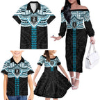 Personalized Port Adelaide Power Family Matching Off The Shoulder Long Sleeve Dress and Hawaiian Shirt Polynesian Tribal Pattern Heritage Football