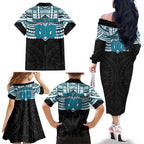 Personalized Port Adelaide Power Family Matching Off The Shoulder Long Sleeve Dress and Hawaiian Shirt Polynesian Tribal Pattern Heritage Football