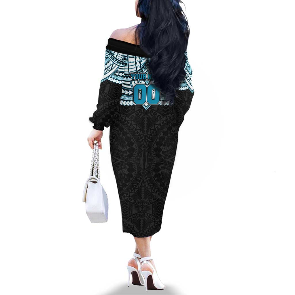 Personalized Port Adelaide Power Family Matching Off The Shoulder Long Sleeve Dress and Hawaiian Shirt Polynesian Tribal Pattern Heritage Football