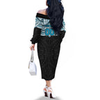 Personalized Port Adelaide Power Family Matching Off The Shoulder Long Sleeve Dress and Hawaiian Shirt Polynesian Tribal Pattern Heritage Football