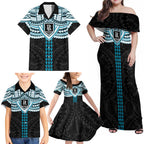 Personalized Port Adelaide Power Family Matching Off Shoulder Maxi Dress and Hawaiian Shirt Polynesian Tribal Pattern Heritage Football