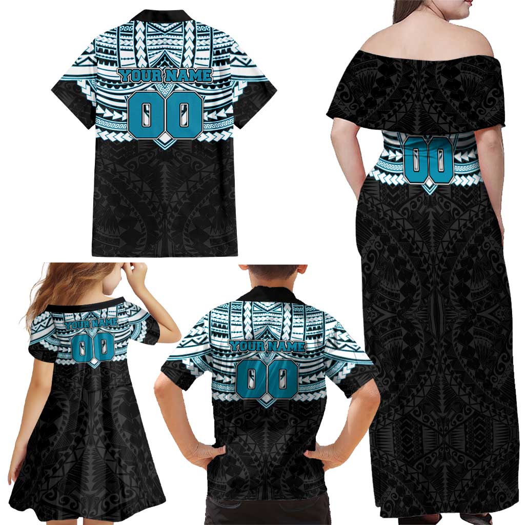 Personalized Port Adelaide Power Family Matching Off Shoulder Maxi Dress and Hawaiian Shirt Polynesian Tribal Pattern Heritage Football