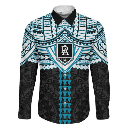 Personalized Port Adelaide Power Family Matching Off Shoulder Maxi Dress and Hawaiian Shirt Polynesian Tribal Pattern Heritage Football