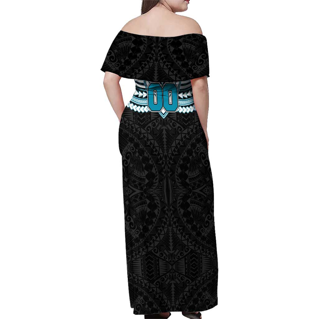 Personalized Port Adelaide Power Family Matching Off Shoulder Maxi Dress and Hawaiian Shirt Polynesian Tribal Pattern Heritage Football