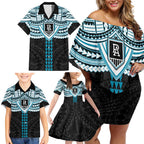 Personalized Port Adelaide Power Family Matching Off Shoulder Short Dress and Hawaiian Shirt Polynesian Tribal Pattern Heritage Football