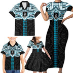 Personalized Port Adelaide Power Family Matching Short Sleeve Bodycon Dress and Hawaiian Shirt Polynesian Tribal Pattern Heritage Football