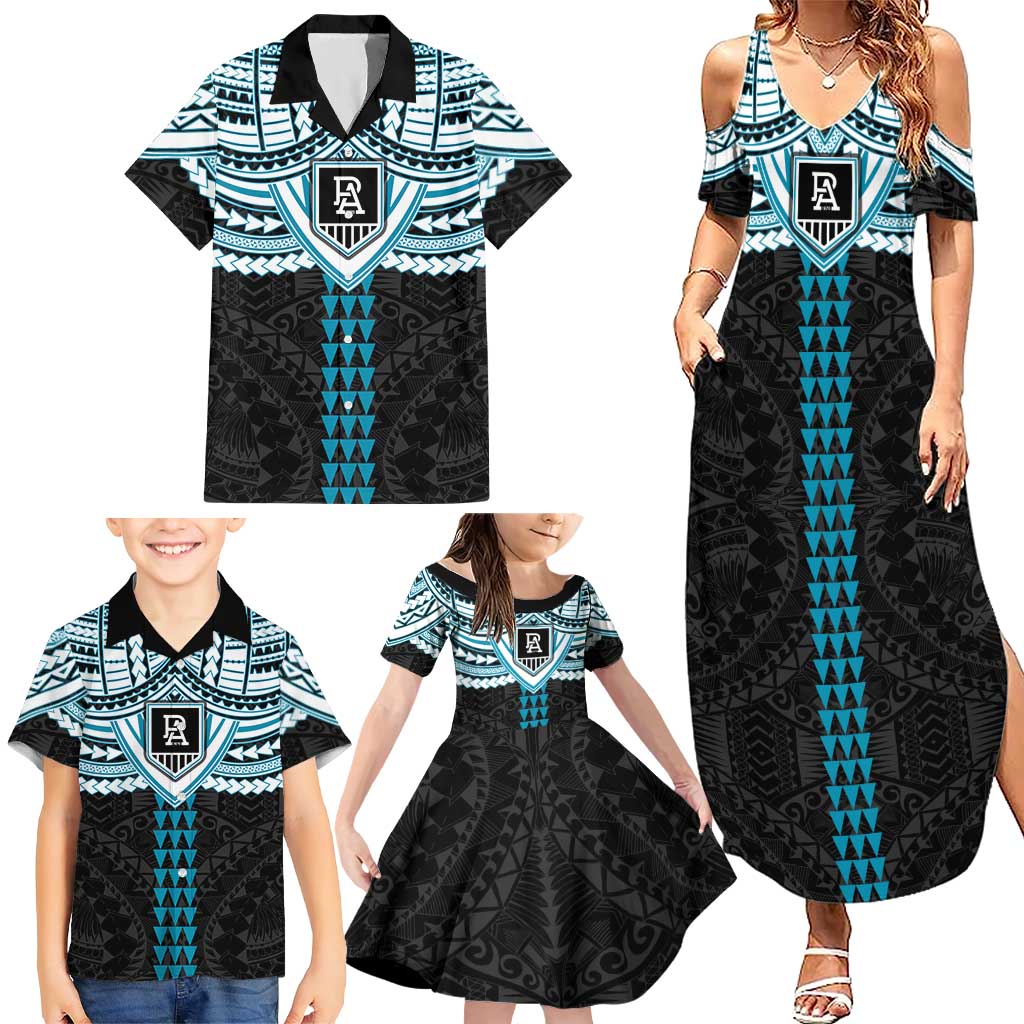 Personalized Port Adelaide Power Family Matching Summer Maxi Dress and Hawaiian Shirt Polynesian Tribal Pattern Heritage Football