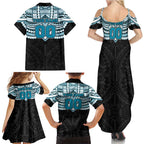 Personalized Port Adelaide Power Family Matching Summer Maxi Dress and Hawaiian Shirt Polynesian Tribal Pattern Heritage Football