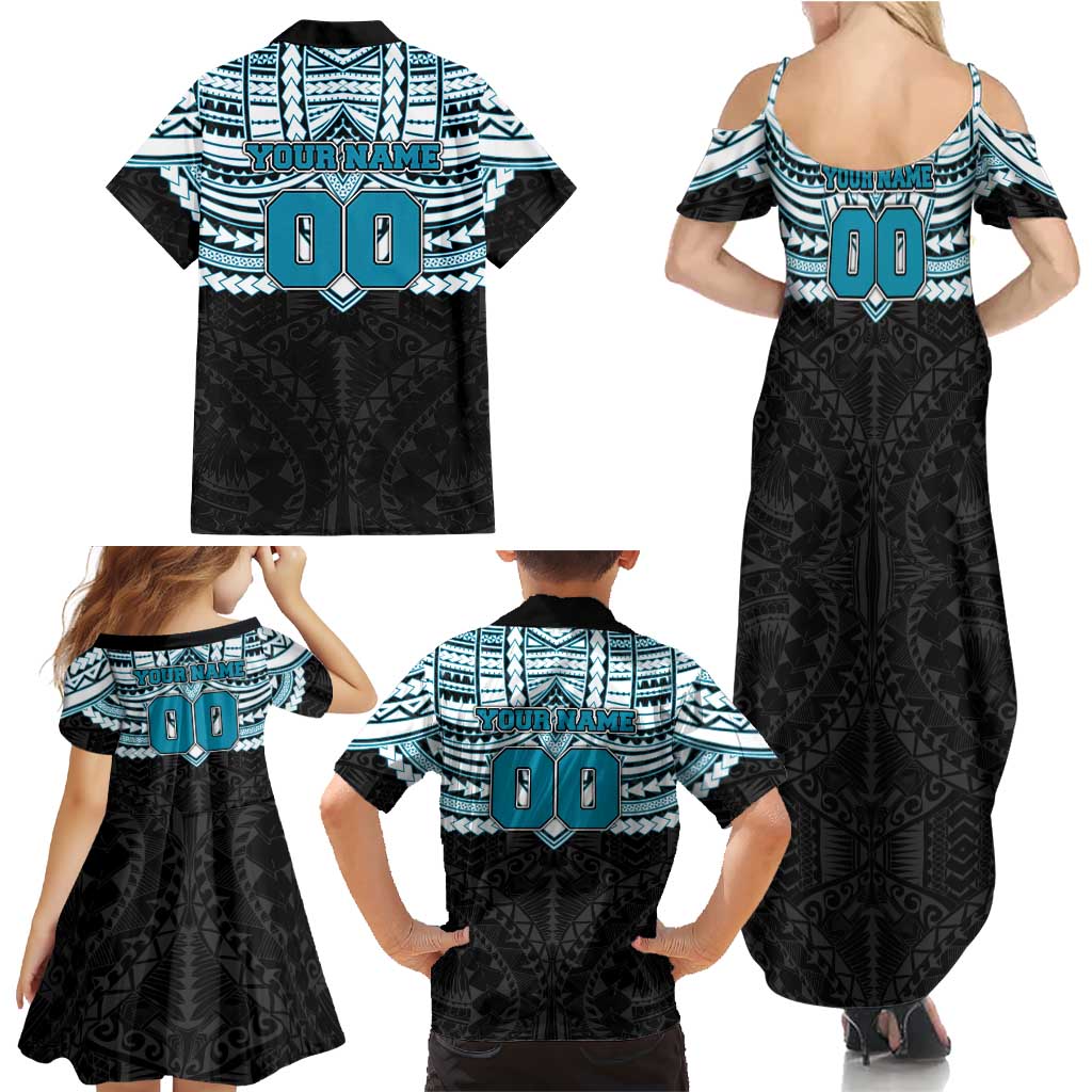 Personalized Port Adelaide Power Family Matching Summer Maxi Dress and Hawaiian Shirt Polynesian Tribal Pattern Heritage Football