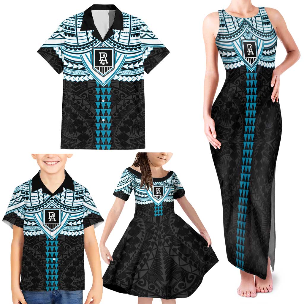Personalized Port Adelaide Power Family Matching Tank Maxi Dress and Hawaiian Shirt Polynesian Tribal Pattern Heritage Football
