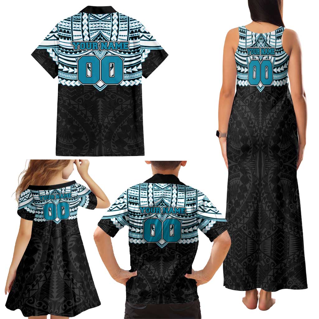 Personalized Port Adelaide Power Family Matching Tank Maxi Dress and Hawaiian Shirt Polynesian Tribal Pattern Heritage Football