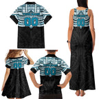 Personalized Port Adelaide Power Family Matching Tank Maxi Dress and Hawaiian Shirt Polynesian Tribal Pattern Heritage Football
