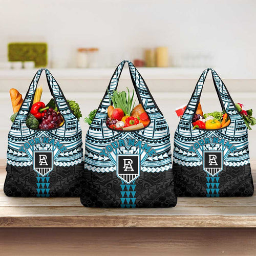 Personalized Port Adelaide Power Grocery Bag Polynesian Tribal Pattern Heritage Football