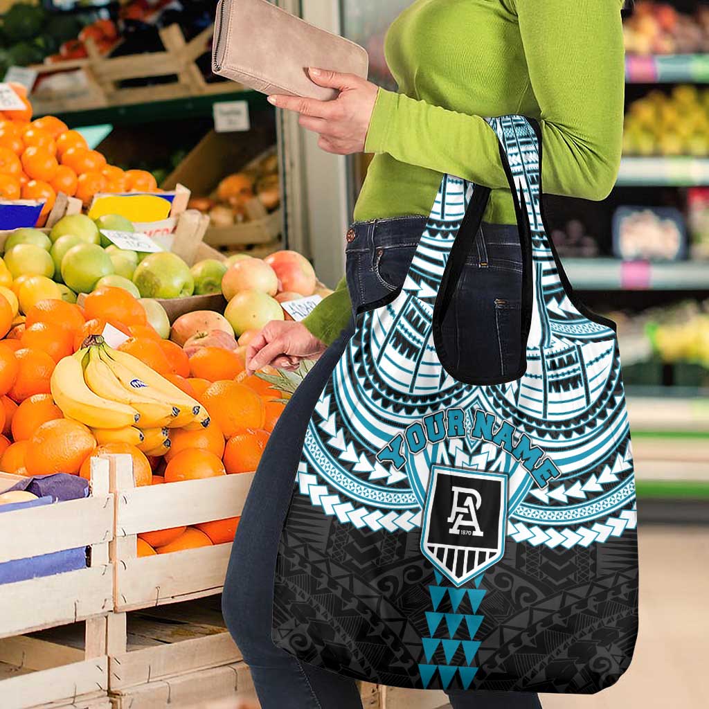 Personalized Port Adelaide Power Grocery Bag Polynesian Tribal Pattern Heritage Football