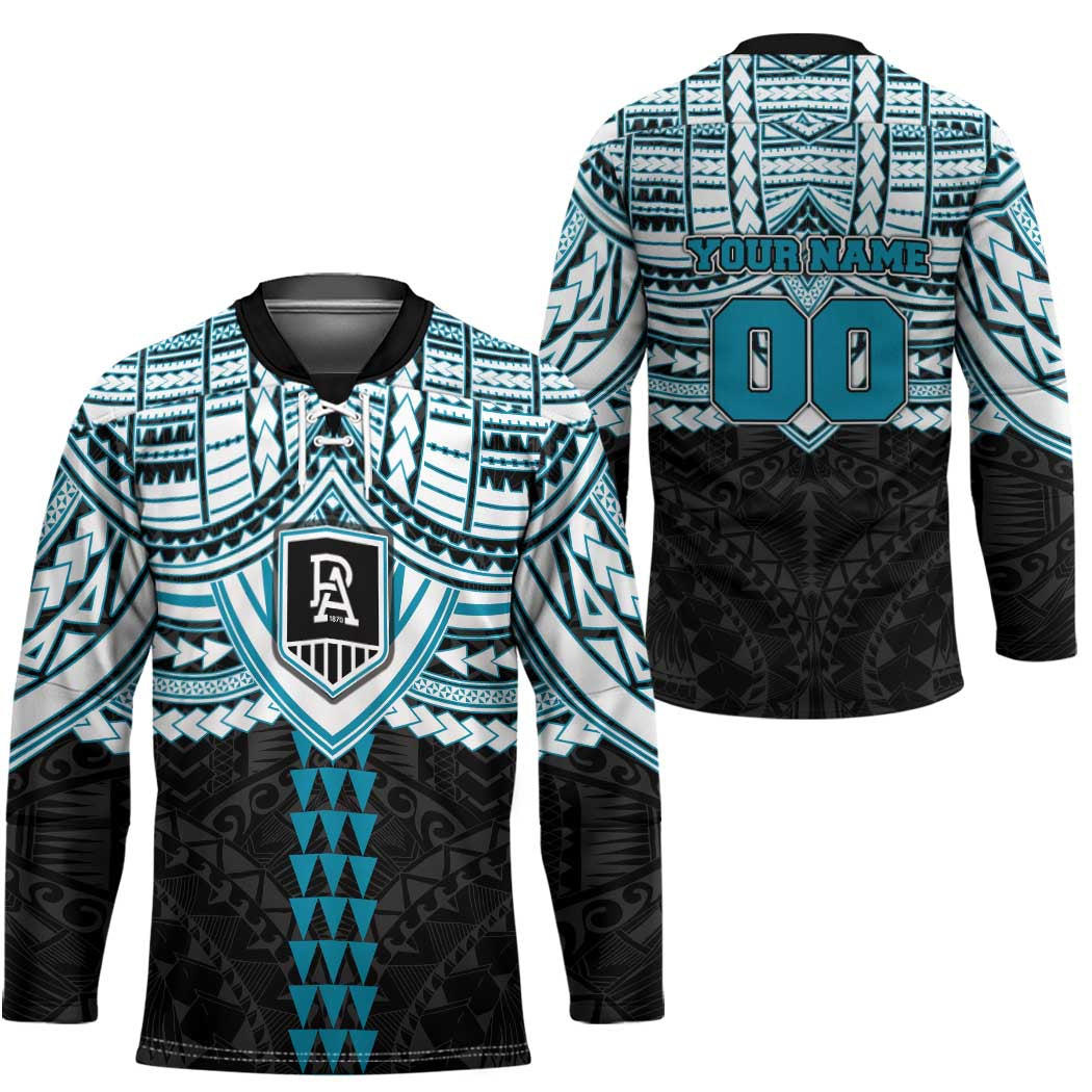 Personalized Port Adelaide Power Hockey Jersey Polynesian Tribal Pattern Heritage Football