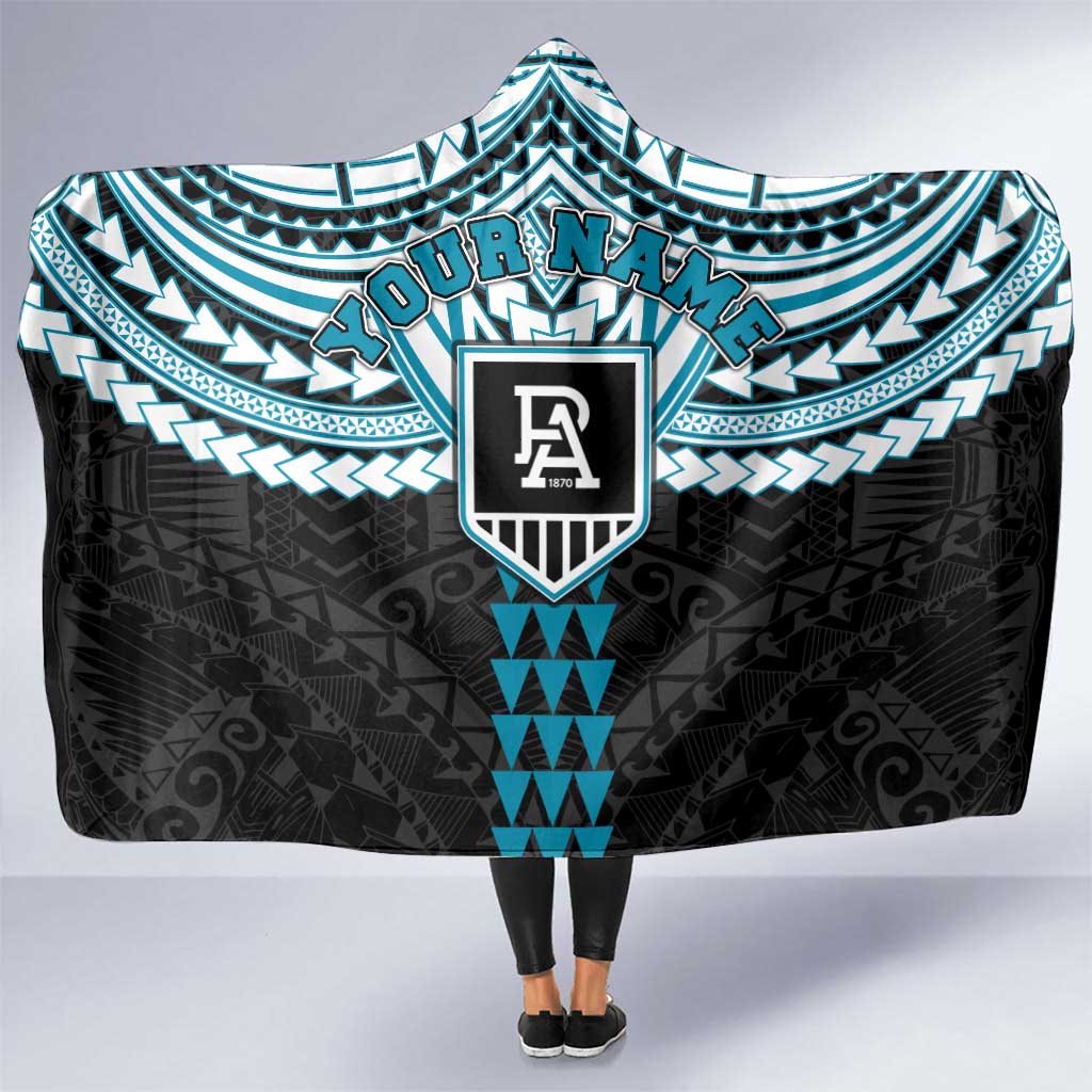 Personalized Port Adelaide Power Hooded Blanket Polynesian Tribal Pattern Heritage Football