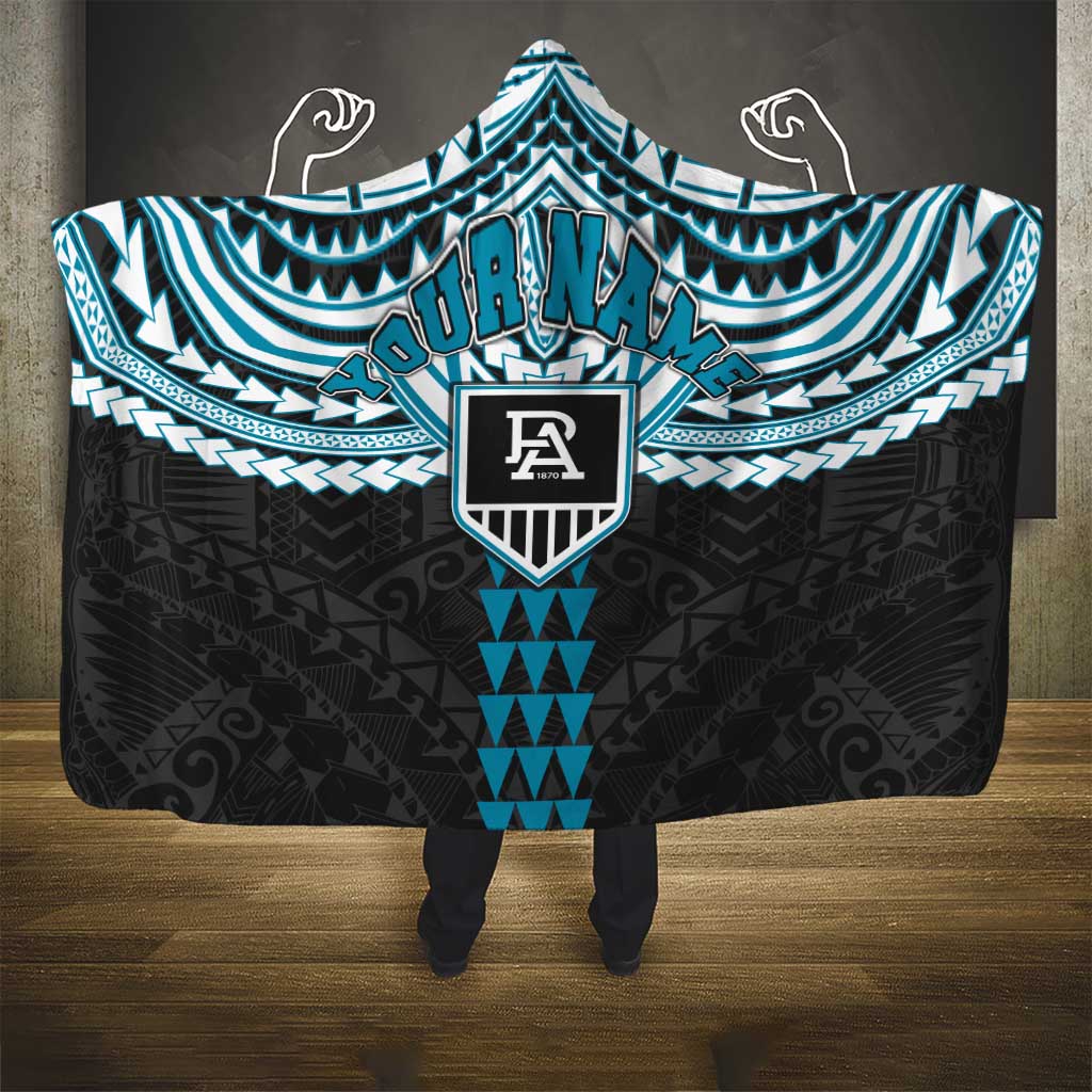 Personalized Port Adelaide Power Hooded Blanket Polynesian Tribal Pattern Heritage Football