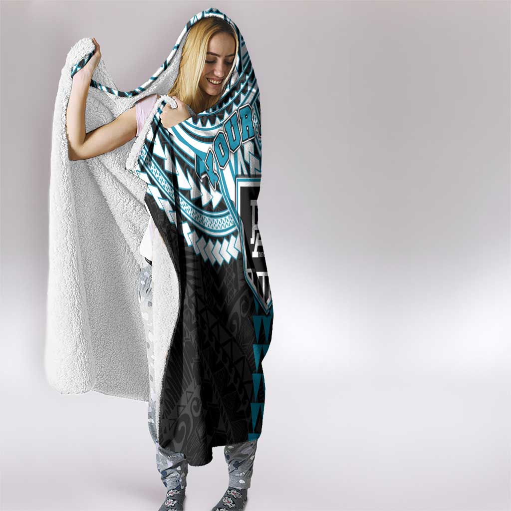 Personalized Port Adelaide Power Hooded Blanket Polynesian Tribal Pattern Heritage Football