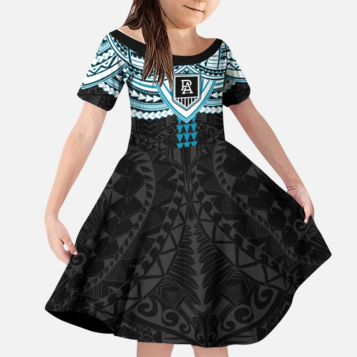 Personalized Port Adelaide Power Kid Short Sleeve Dress Polynesian Tribal Pattern Heritage Football