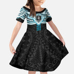 Personalized Port Adelaide Power Kid Short Sleeve Dress Polynesian Tribal Pattern Heritage Football
