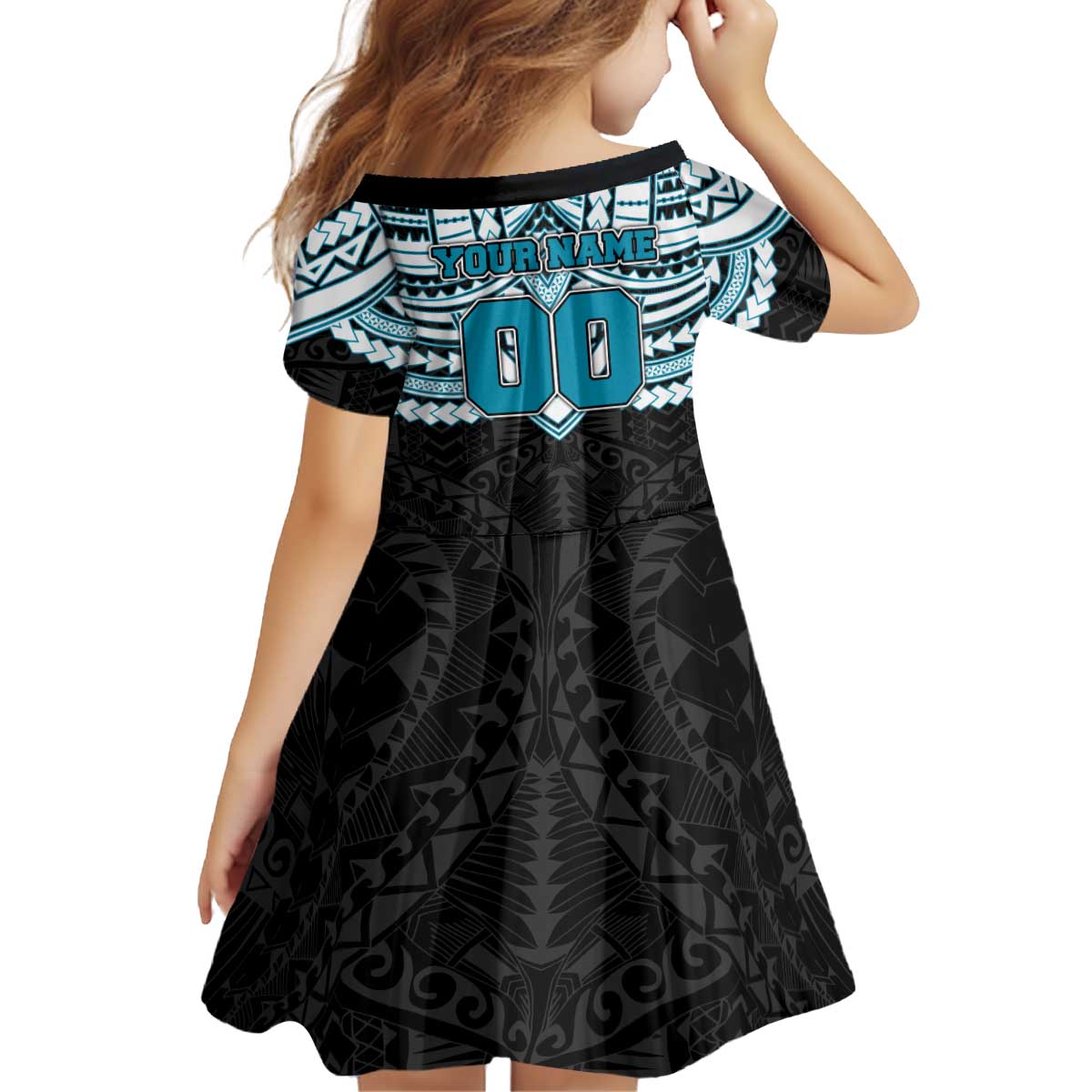 Personalized Port Adelaide Power Kid Short Sleeve Dress Polynesian Tribal Pattern Heritage Football