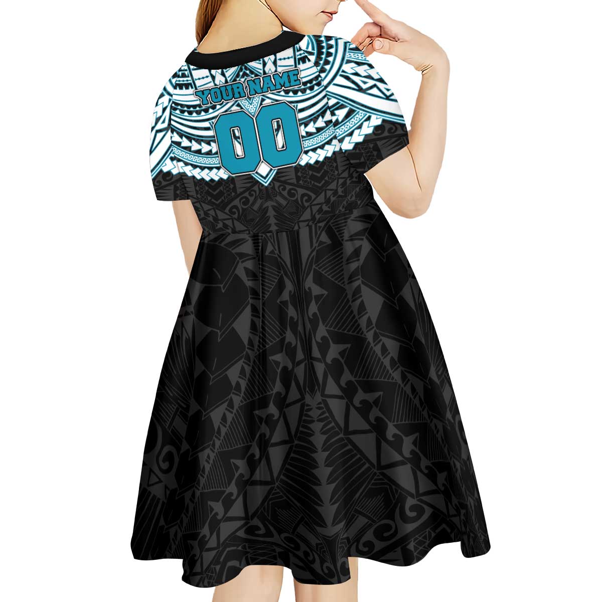 Personalized Port Adelaide Power Kid Short Sleeve Dress Polynesian Tribal Pattern Heritage Football