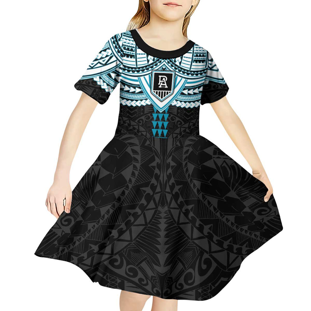 Personalized Port Adelaide Power Kid Short Sleeve Dress Polynesian Tribal Pattern Heritage Football