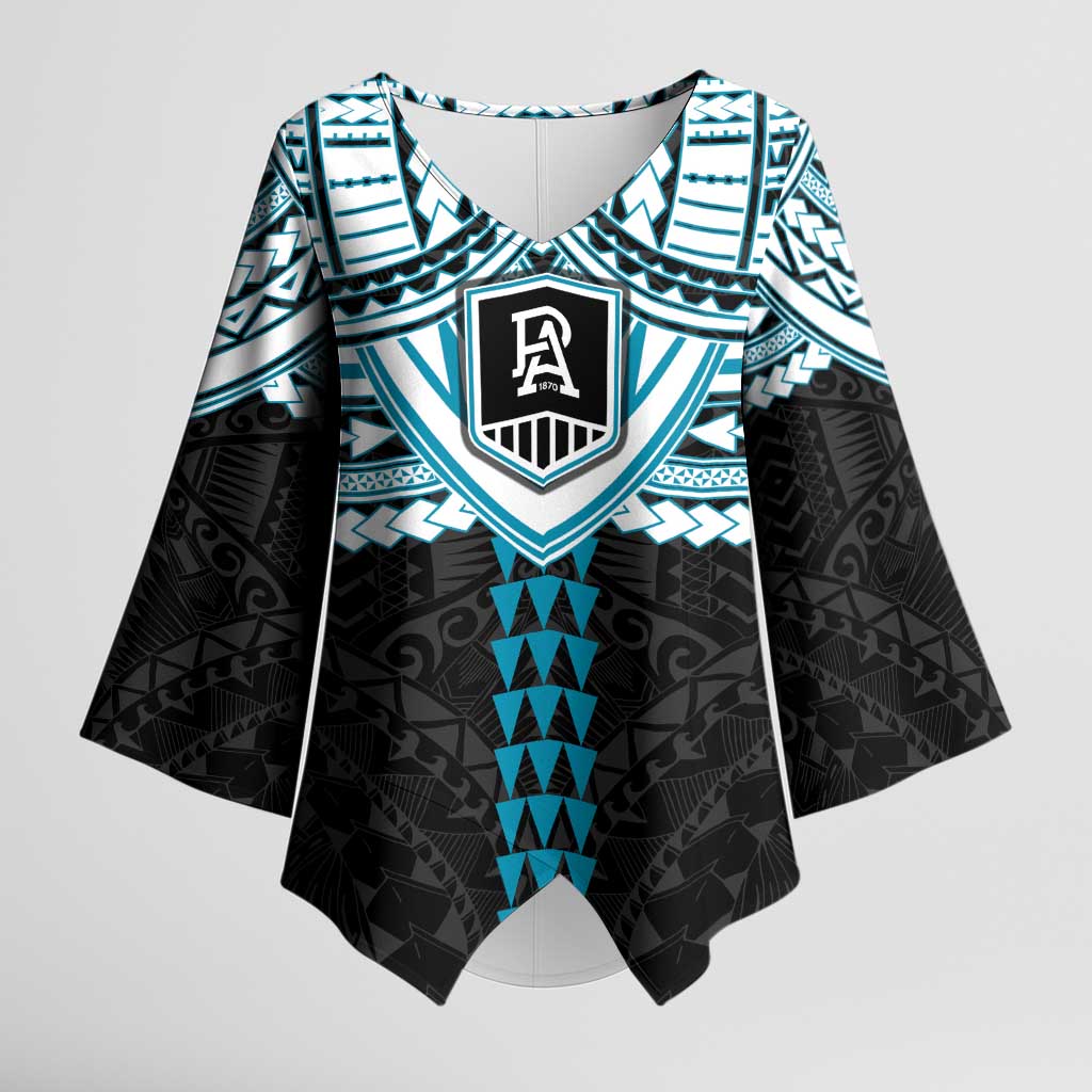 Personalized Port Adelaide Power Kimono Sleeve Blouse Polynesian Tribal Pattern Heritage Football