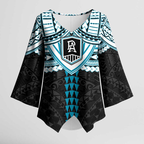 Personalized Port Adelaide Power Kimono Sleeve Blouse Polynesian Tribal Pattern Heritage Football
