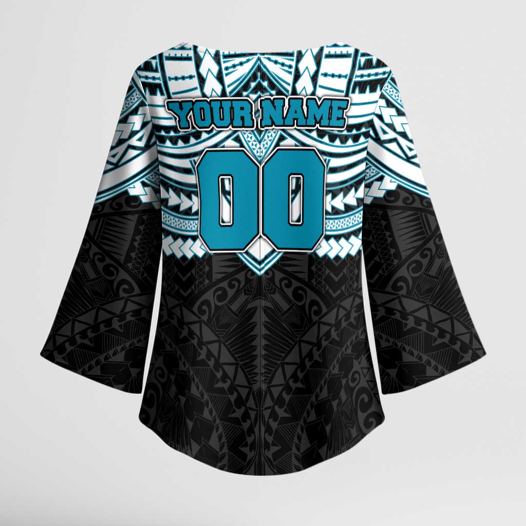 Personalized Port Adelaide Power Kimono Sleeve Blouse Polynesian Tribal Pattern Heritage Football