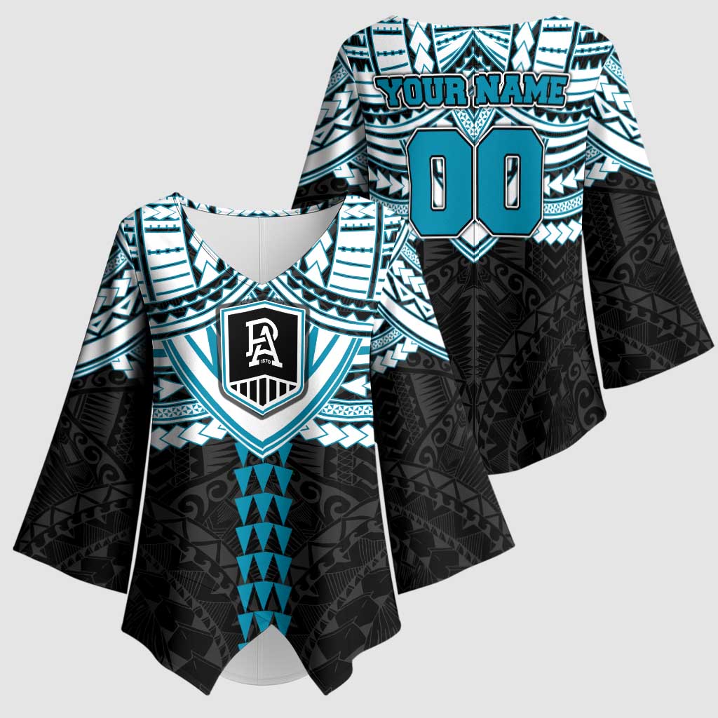 Personalized Port Adelaide Power Kimono Sleeve Blouse Polynesian Tribal Pattern Heritage Football