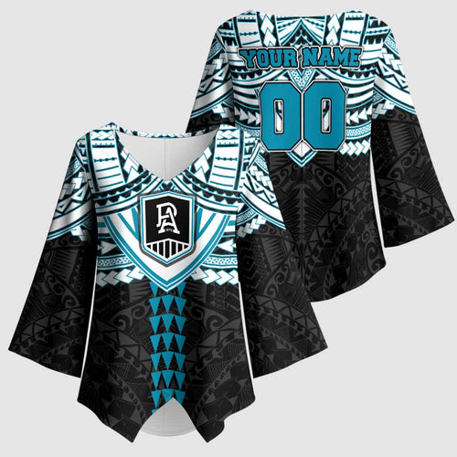 Personalized Port Adelaide Power Kimono Sleeve Blouse Polynesian Tribal Pattern Heritage Football